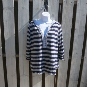 Anthropologie Little Yellow Button striped top XL